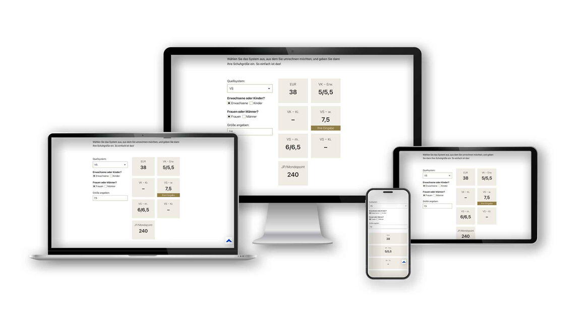 Webdesign von Paul Jackson: Schuhgrößenumrechner